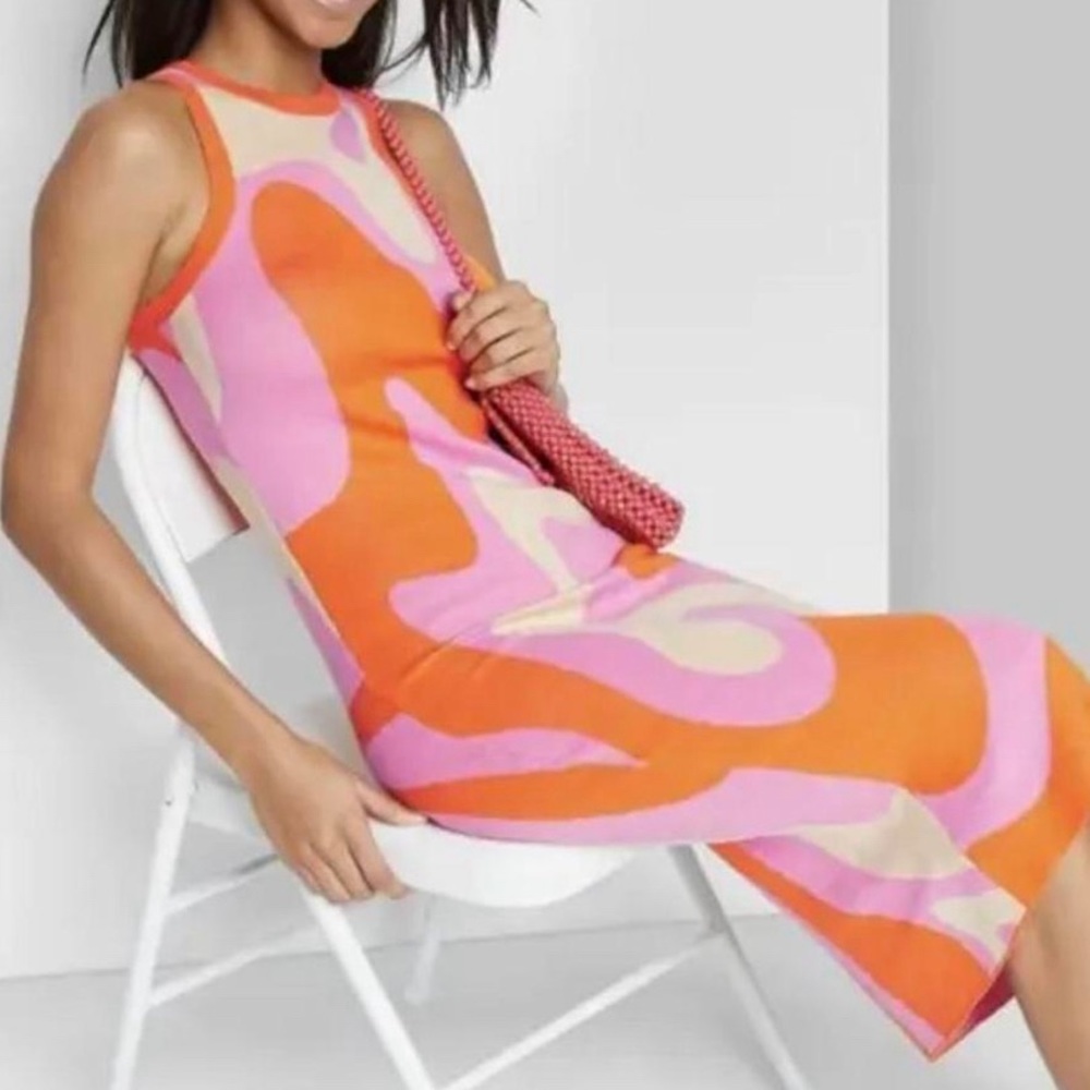 Wild Fable Retro 60s Orange Pink Groovy Sleeveless Sweater Dress M- never worn